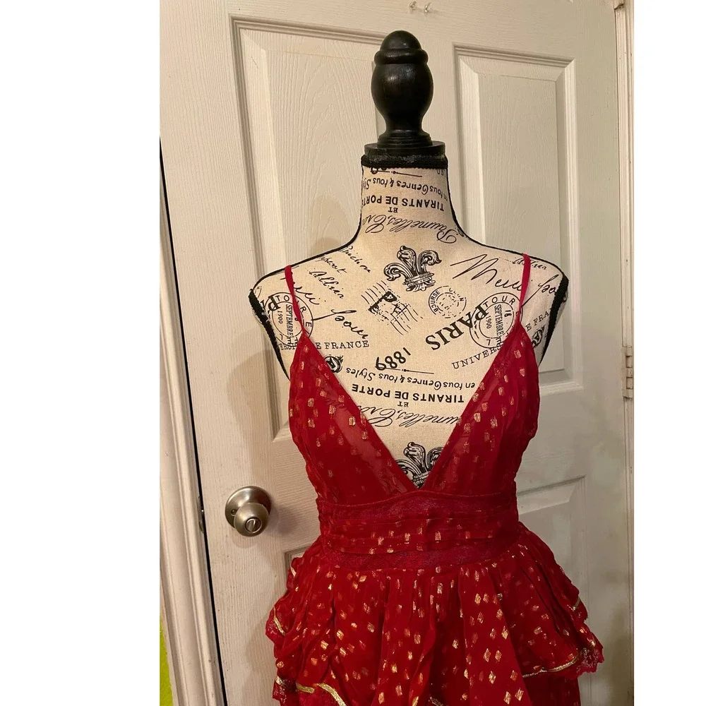 Free People's Rococo Sand Emi Long Dress in Red/Rouge, S - Picture 4 of 6